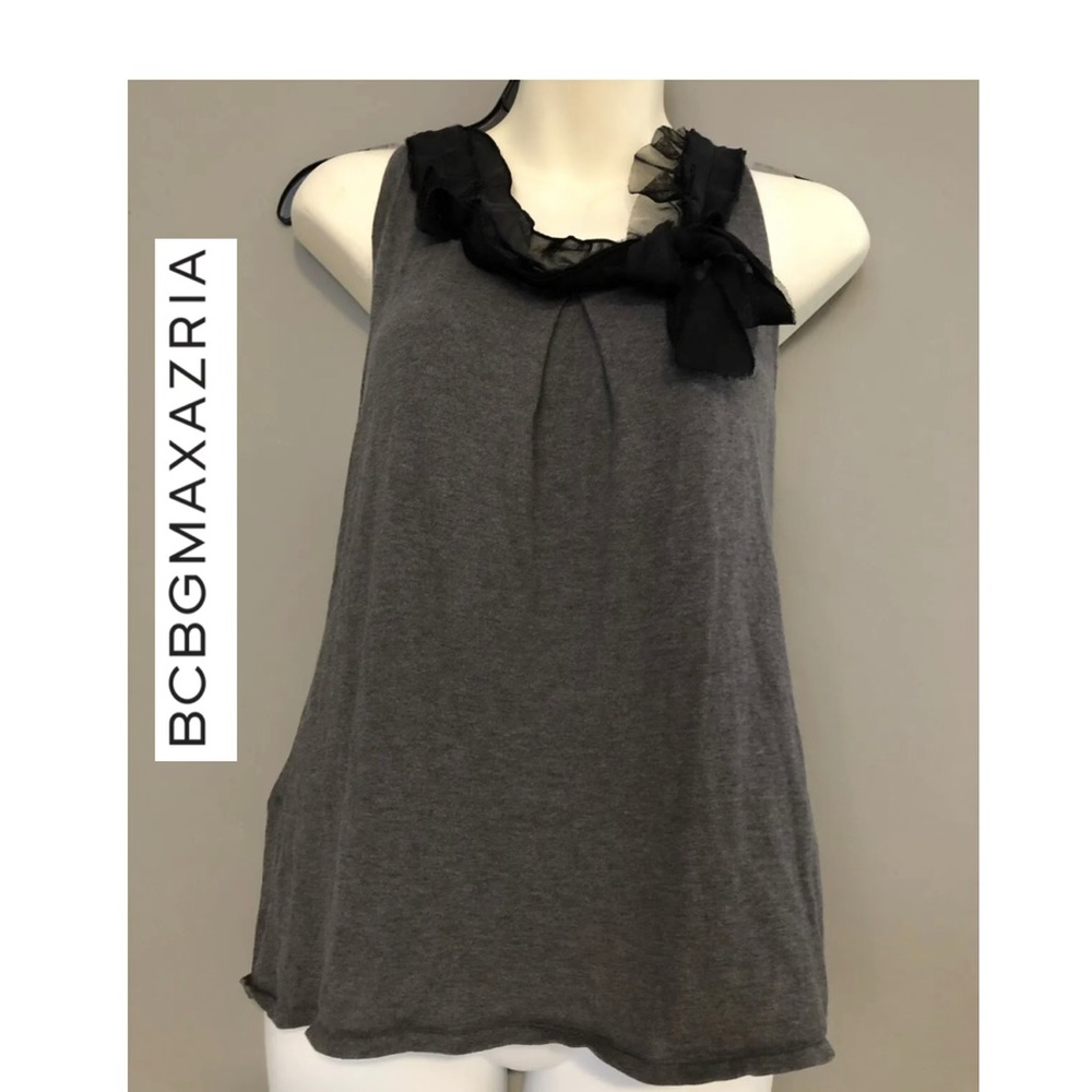 BCBG Maxazria Womens Top  Sleeveless Silk Cotton Black Ribbon Bow